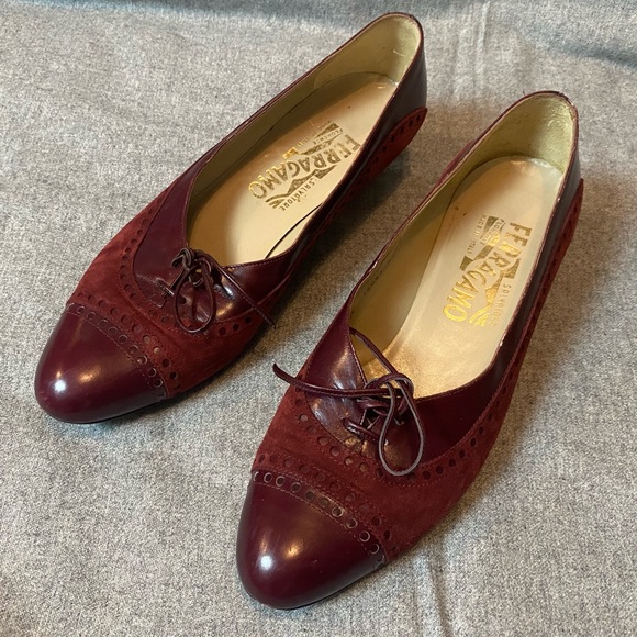 Salvatore Ferragamo Shoes - 1980s vintage Salvatore Ferragamo burgundy suede pumps, resoled